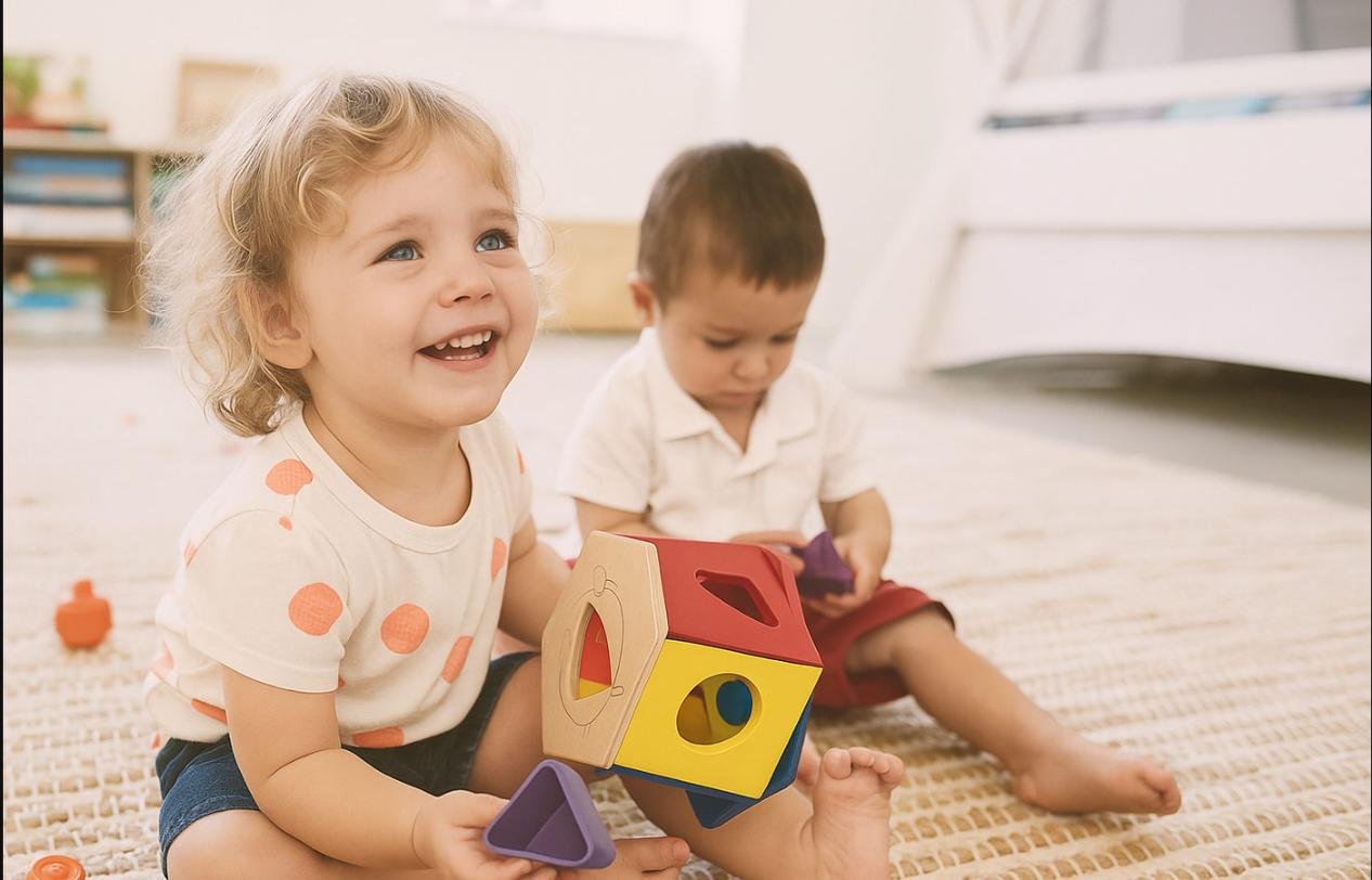 Copii jucându-se cu jucării educaționale la Cheițele Cunoașterii